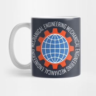 mechanical engineering, gear logo, globe, text engineer Mug